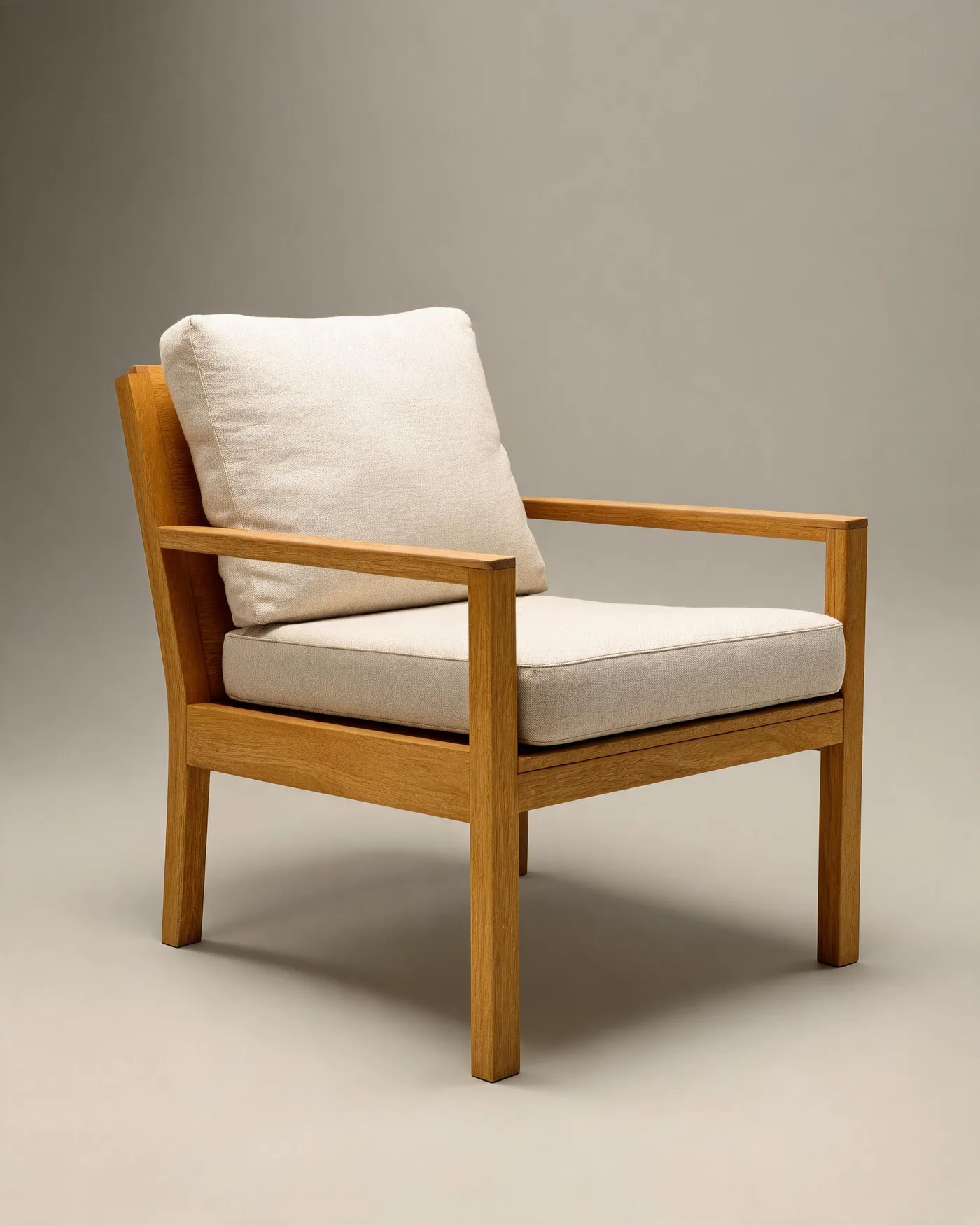 04 Lounge Chair, natural oil finish with linen cushions